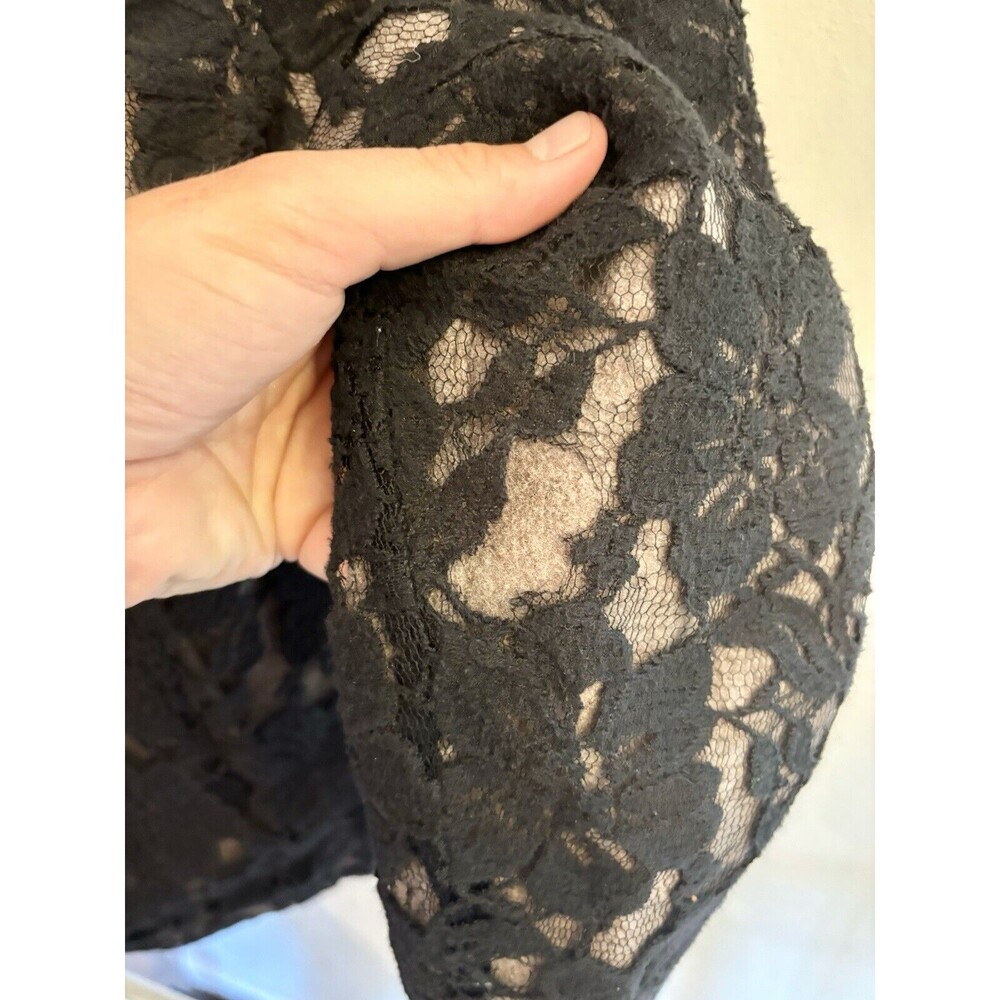 Nic + Zoe Women BLACK/Tan Petite Crochet Lace Overlay Knit Wool Jacket Blazer~PP - Picture 4 of 8